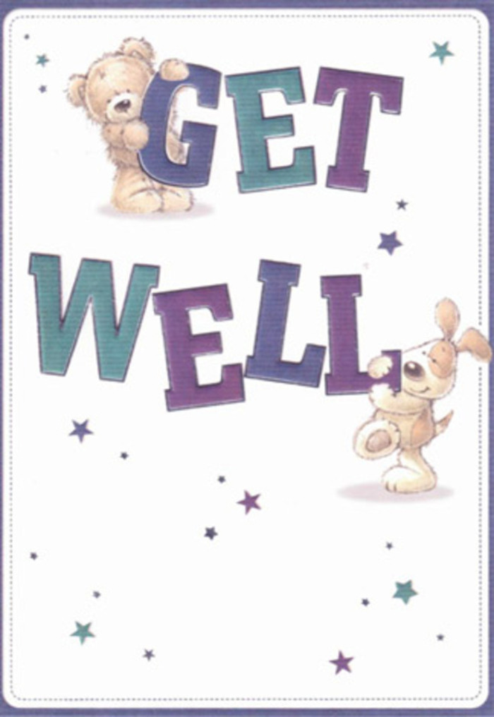 With every detail imbued with heartfelt care, this get well card is an ode to gentle encouragement and the welcoming warmth of Brentwood's neighborhoods. The ingenuous bear and lively puppy, both brought to life with expressive faces and tactile, fluffy textures, seem ready to deliver their message of support. Whimsical stars surround them, their scattered pattern reminiscent of twinkling lights on Brentwood High Street after dusk. The assertive, rounded letters in purples and aquas ground the illustration, laying a foundation of reassurance and joy, not unlike a meticulously prepared bouquet from a seasoned local florist. There's a tactile invitation in the depiction-the bear's plush fur, the puppy's velvety ears-that almost invites touch. Envision gifting this card along with radiant flowers to someone at Brentwood Community Hospital: together, they form a gesture of kindness, bringing a measure of light and positive energy to the journey of recovery. The airy mood of the illustration captures the very essence of care and confidence, gently lifting spirits with every glance.